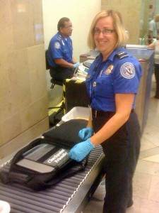 Security agent with open bag