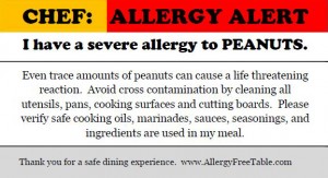 Food allergy chef card