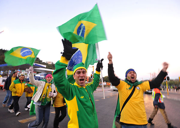 Cheering soccer fans