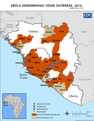 Map of Ebola cases